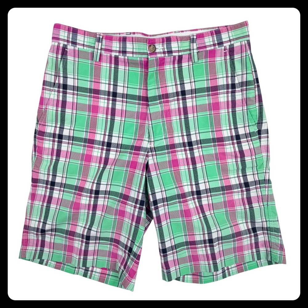 FootJoy FJ Golf Shorts Men 32 Green Pink Plaid Nylon Performance Athletic Casual